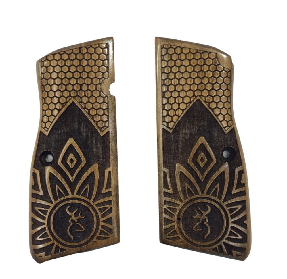 Belçika Browning Hp 14 Uyumlu Özel Üretim Lazer Kesim Ahşap Kabze 2022-38