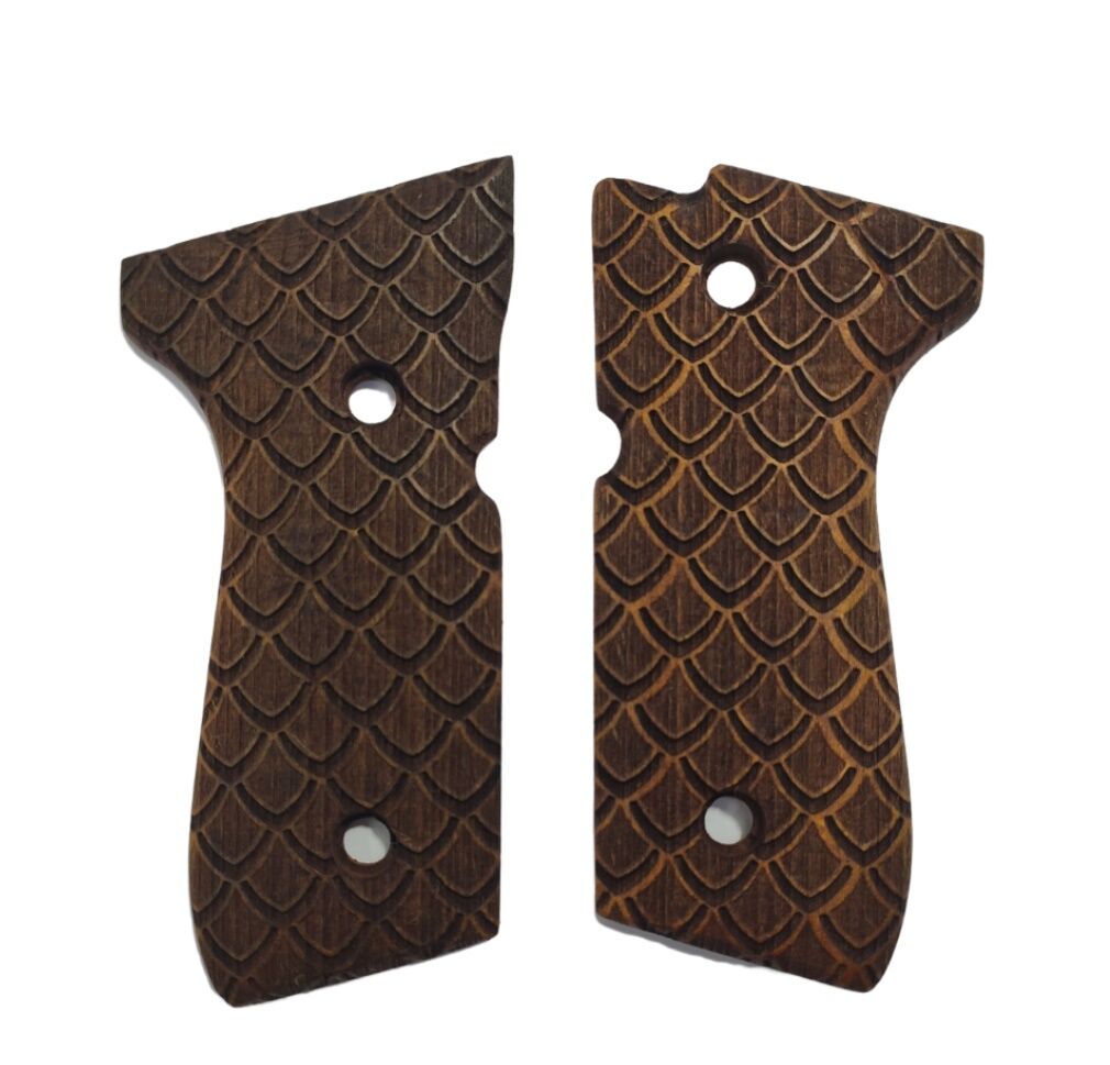 Beretta F92, 92A1, 92G, 92FS, 96, 96A1, M9, M9A1 Uyumlu Özel Seri Lazer Kesim Ahşap Kabze 2021-69