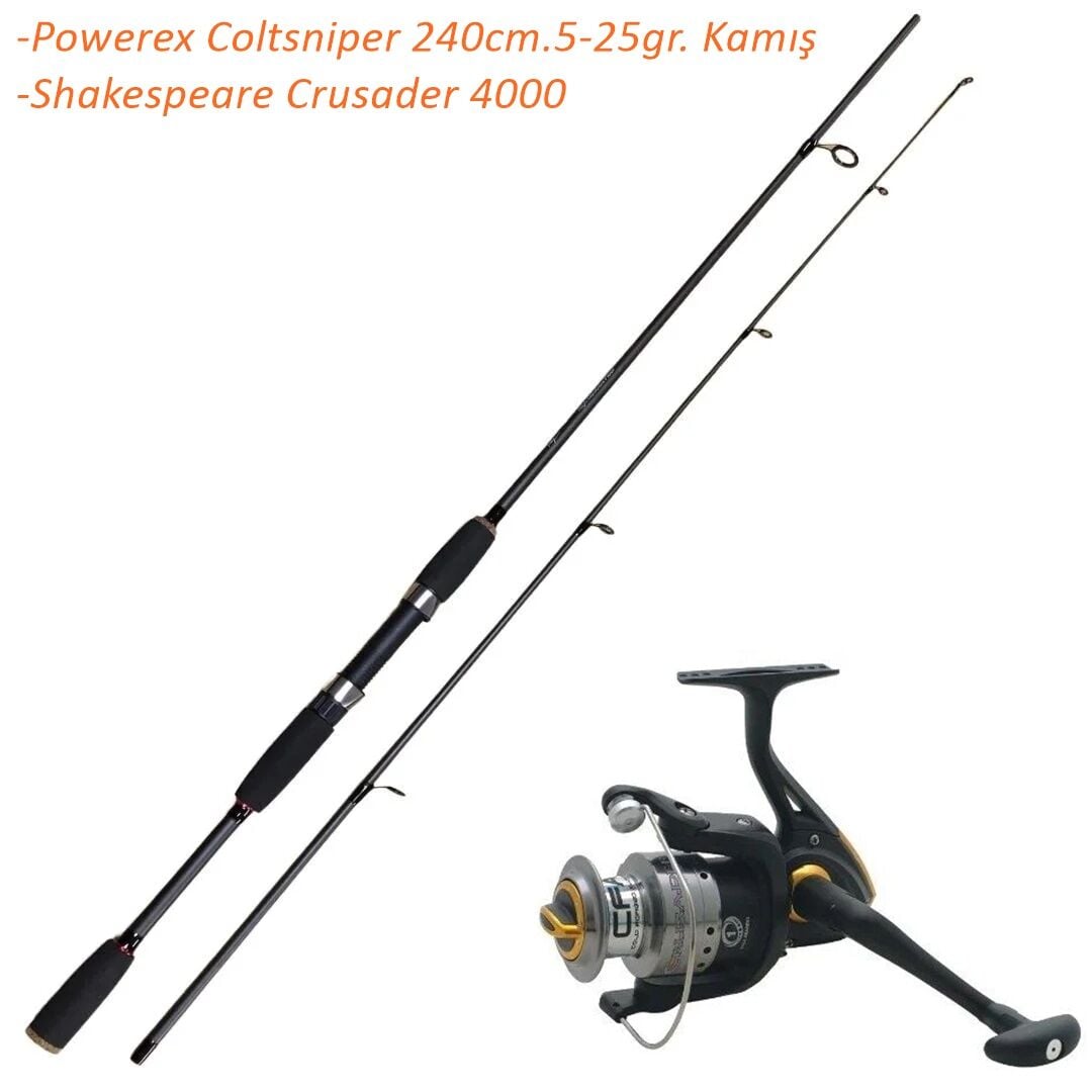 Powerex Coltsniper 240cm. 5-25gr Shakespeare Crusader 4000 Spin Kamış Makine Set
