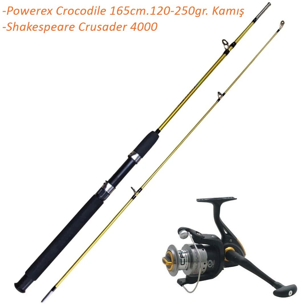 Powerex Crocodile 165cm. 120-250gr Shakespeare Crusader 4000 Spin Kamış Makine Set