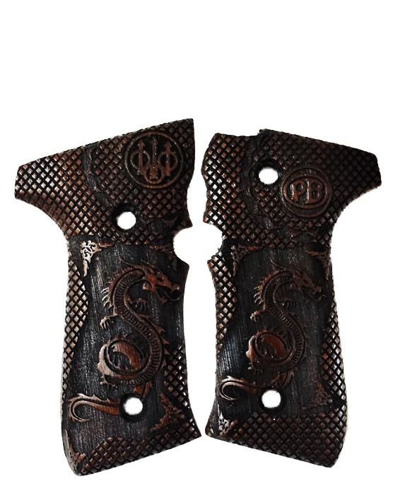 Beretta F92, 92A1, 92G, 92FS, 96, 96A1, M9, M9A1 Uyumlu Özel Seri Lazer Kesim Ahşap Kabze 2021-4