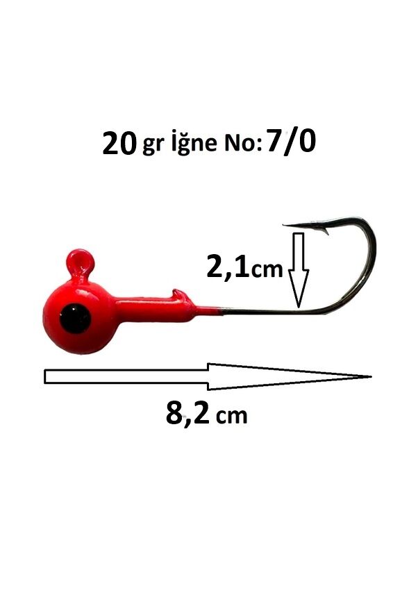 Powerex Paslanmaz Kırmızı 20gr. 7/0 No. Black Nickel Zoka İğne (Jig Head)