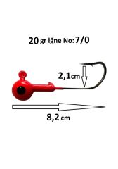 Powerex Paslanmaz Kırmızı 20gr. 7/0 No. Black Nickel Zoka İğne (Jig Head)