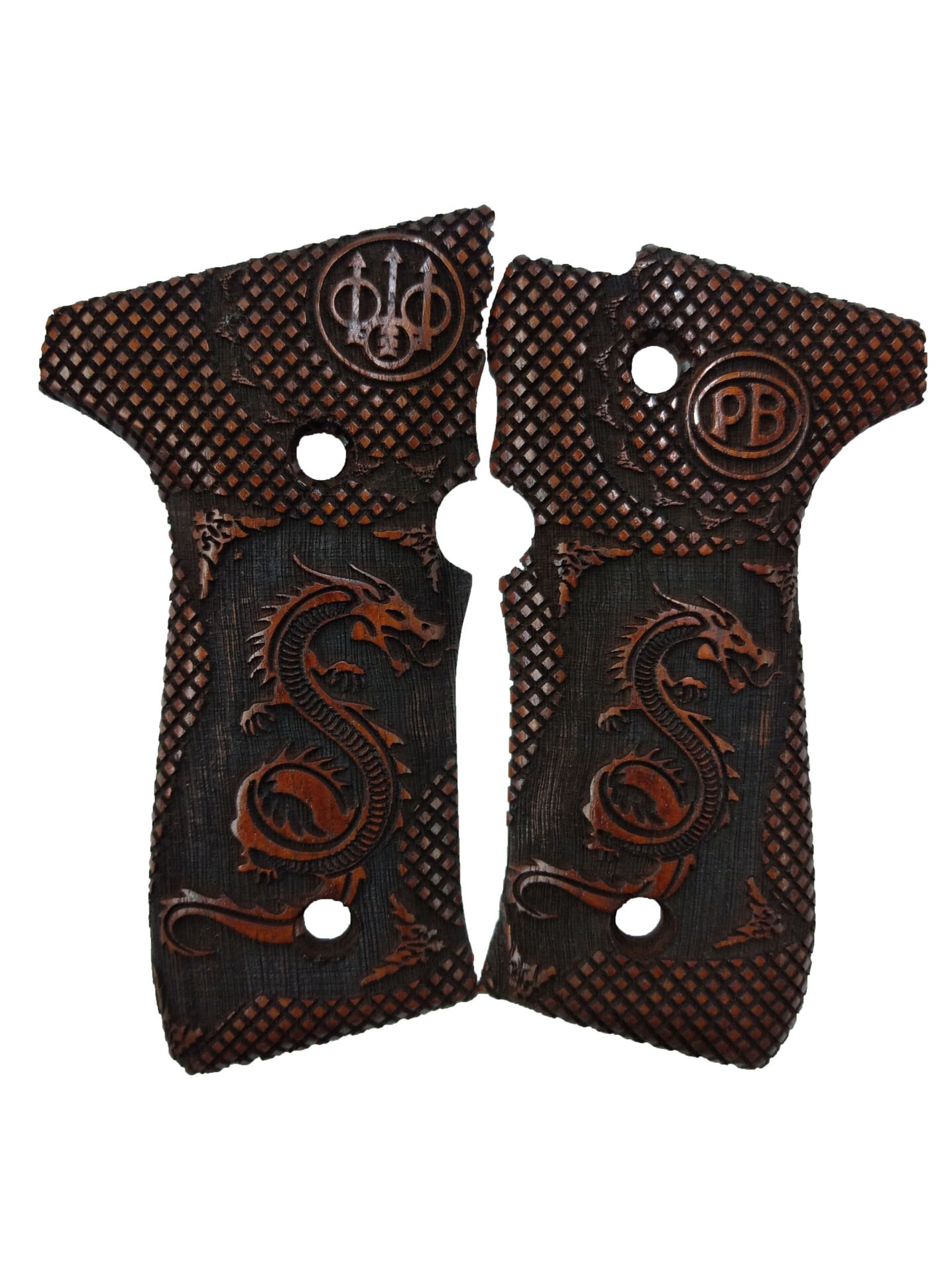 Beretta F92, 92A1, 92G, 92FS, 96, 96A1, M9, M9A1 Uyumlu Özel Seri Lazer Kesim Ahşap Kabze Mod27