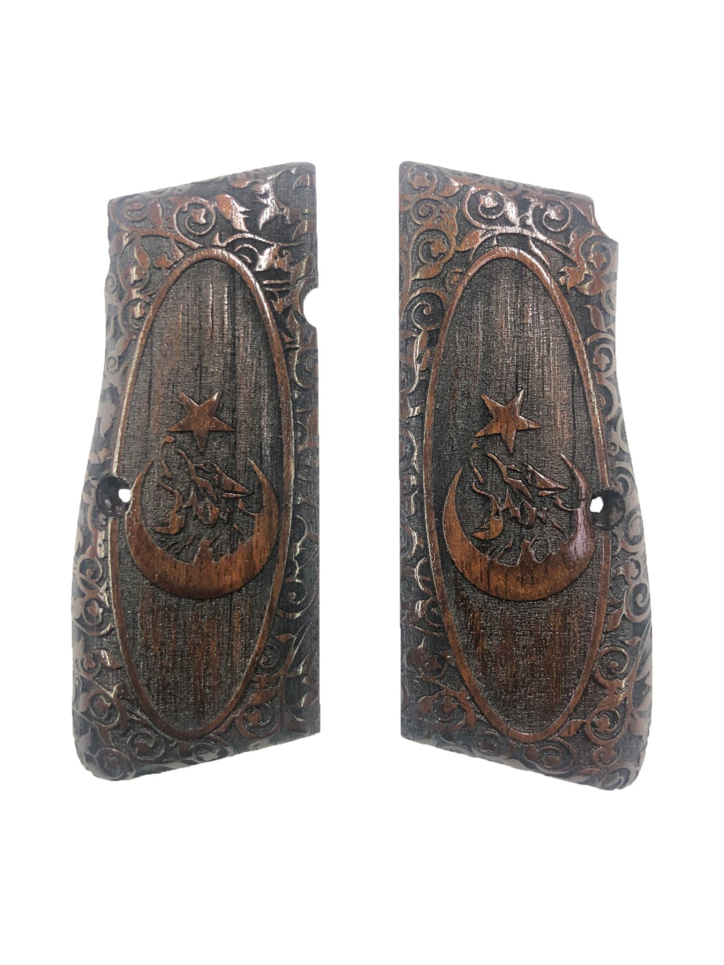 Belçika Hp 14 Uyumlu Özel Üretim Ay Yıldız ve Kurt Model Lazer Kesim Ahşap Kabze Mod86