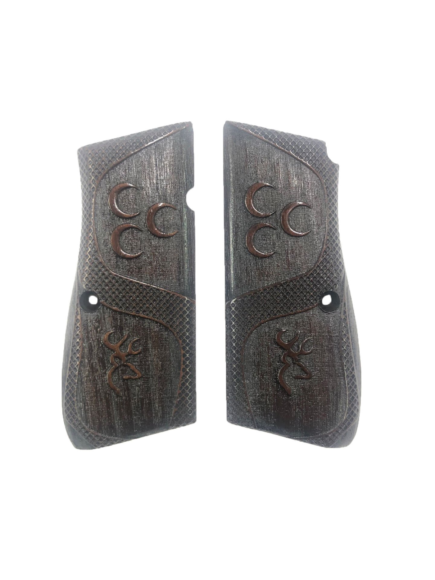 Belçika Browning Hp 14 Uyumlu Özel Üretim Üç Hilal Lazer Kesim Ahşap Kabze Mod80