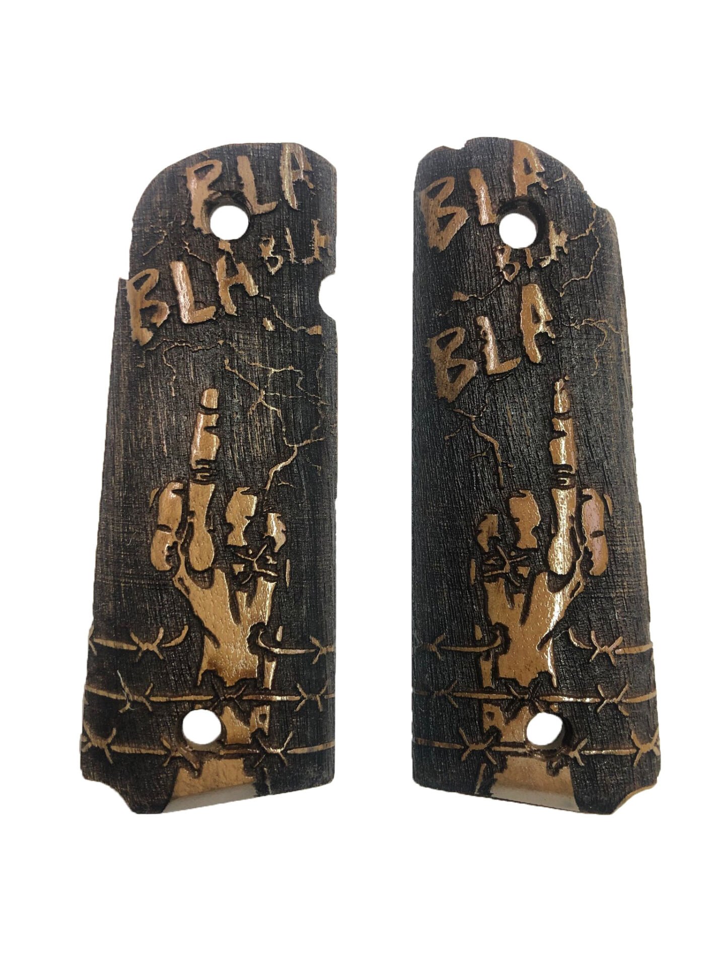 Colt 1911 Uyumlu Özel Model Lazer Kesim Ahşap Kabze Mod68