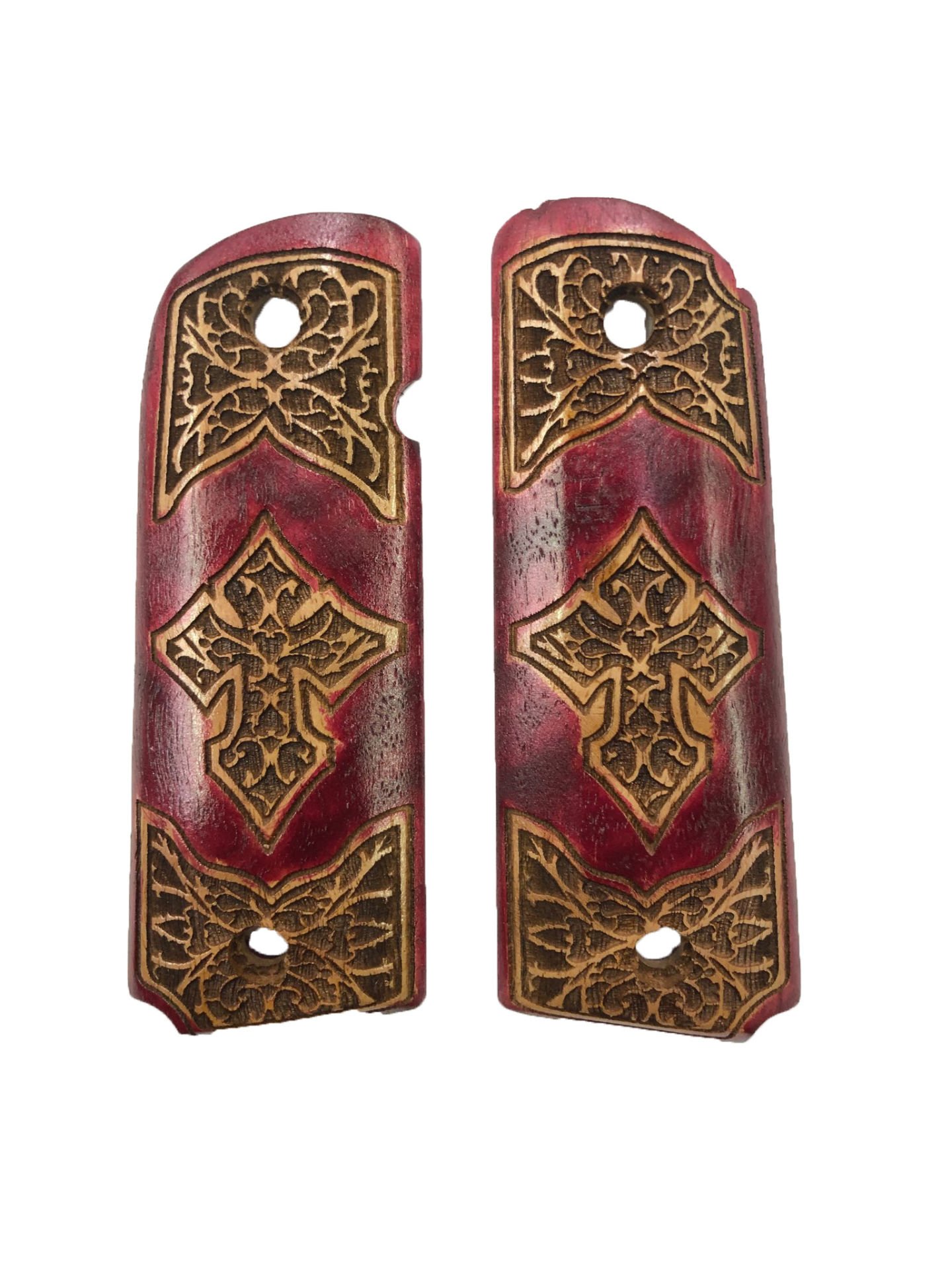 Colt 1911 Uyumlu Özel Seri Lazer Kesim Kızıl Ahşap Kabze Mod60