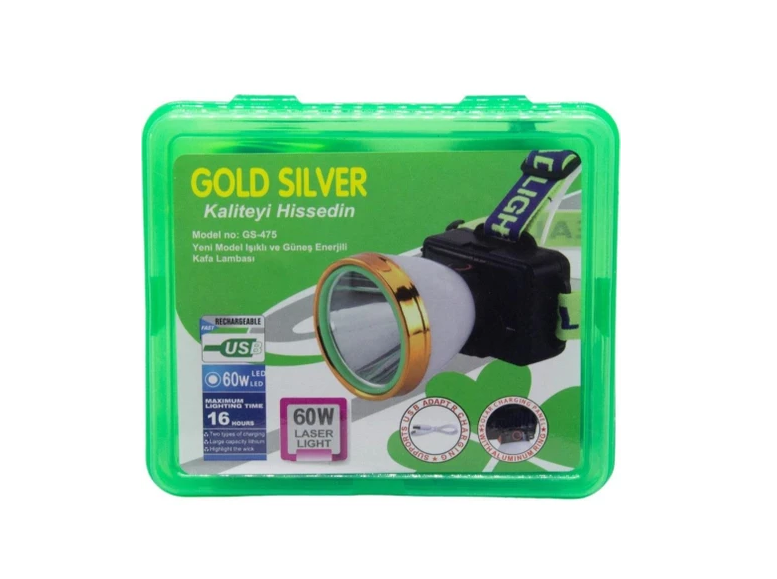 Gold Silver GS-475 60W Şarjlı Güneş Enerjili Kafa Lambası