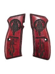 CZ75 Uyumlu Özel Seri Punisher Model Lazer Kesim Kızıl Ahşap Kabze Mod59