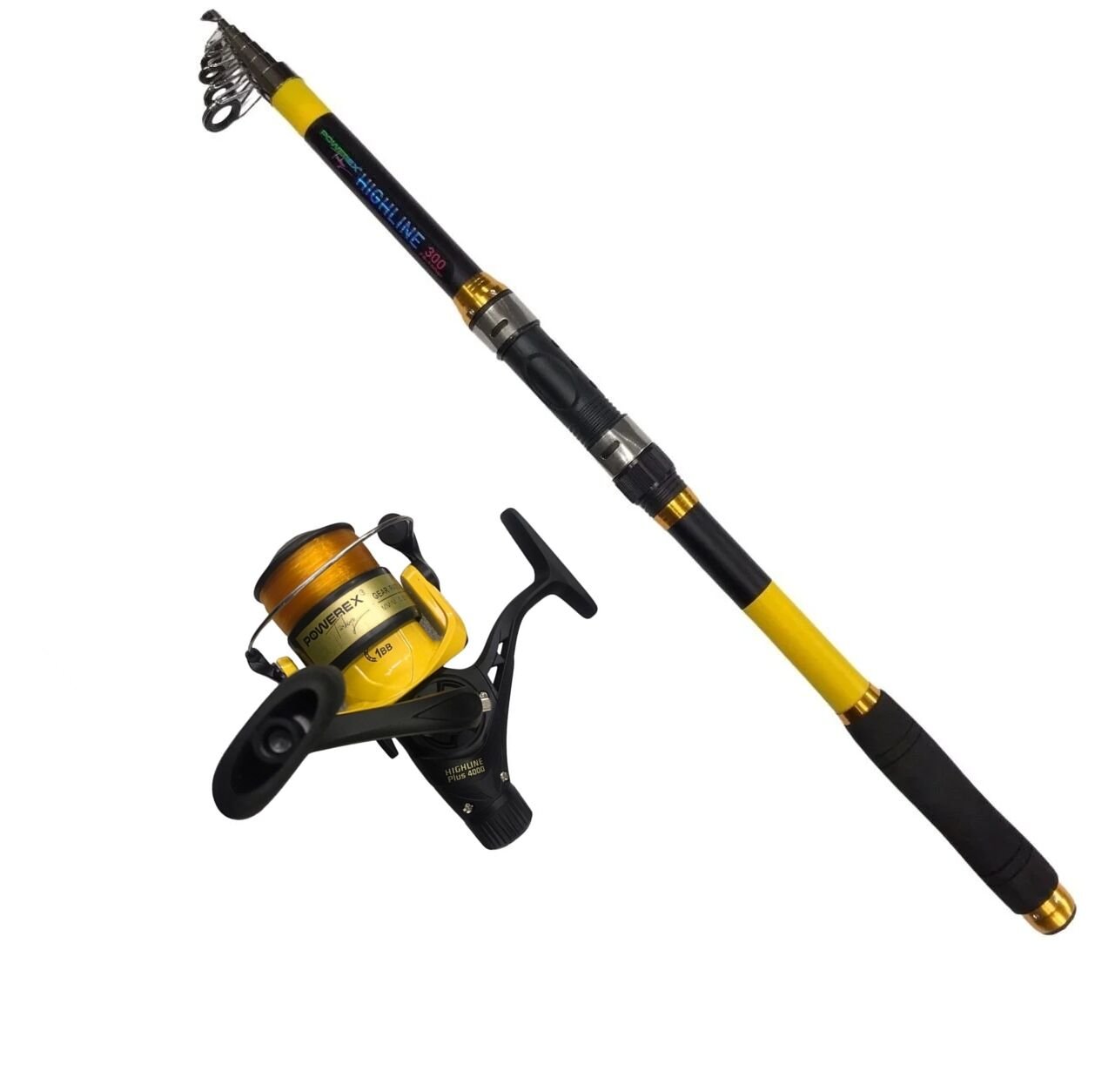 Powerex Highline 3,60m. 75-150gr Kamış  - Highline Plus 4000 Sarı Kamış Makine Olta Seti