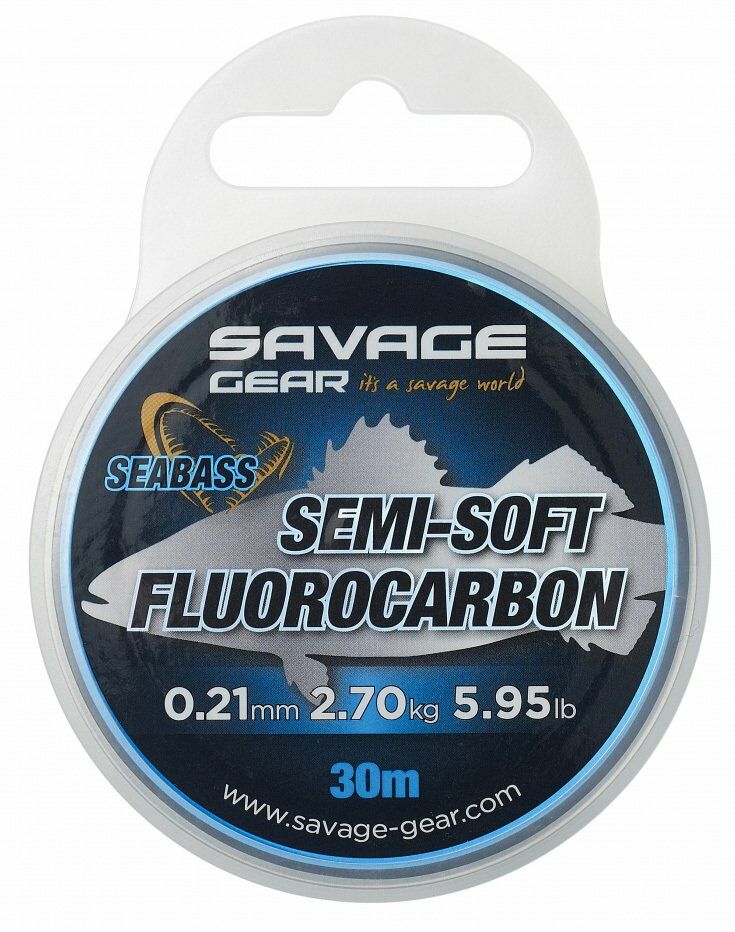 Savage Gear Semi-Soft Fluorocarbon 0,21 mm. 2,70 kg. Seabass 30 M Clear Leader Misina