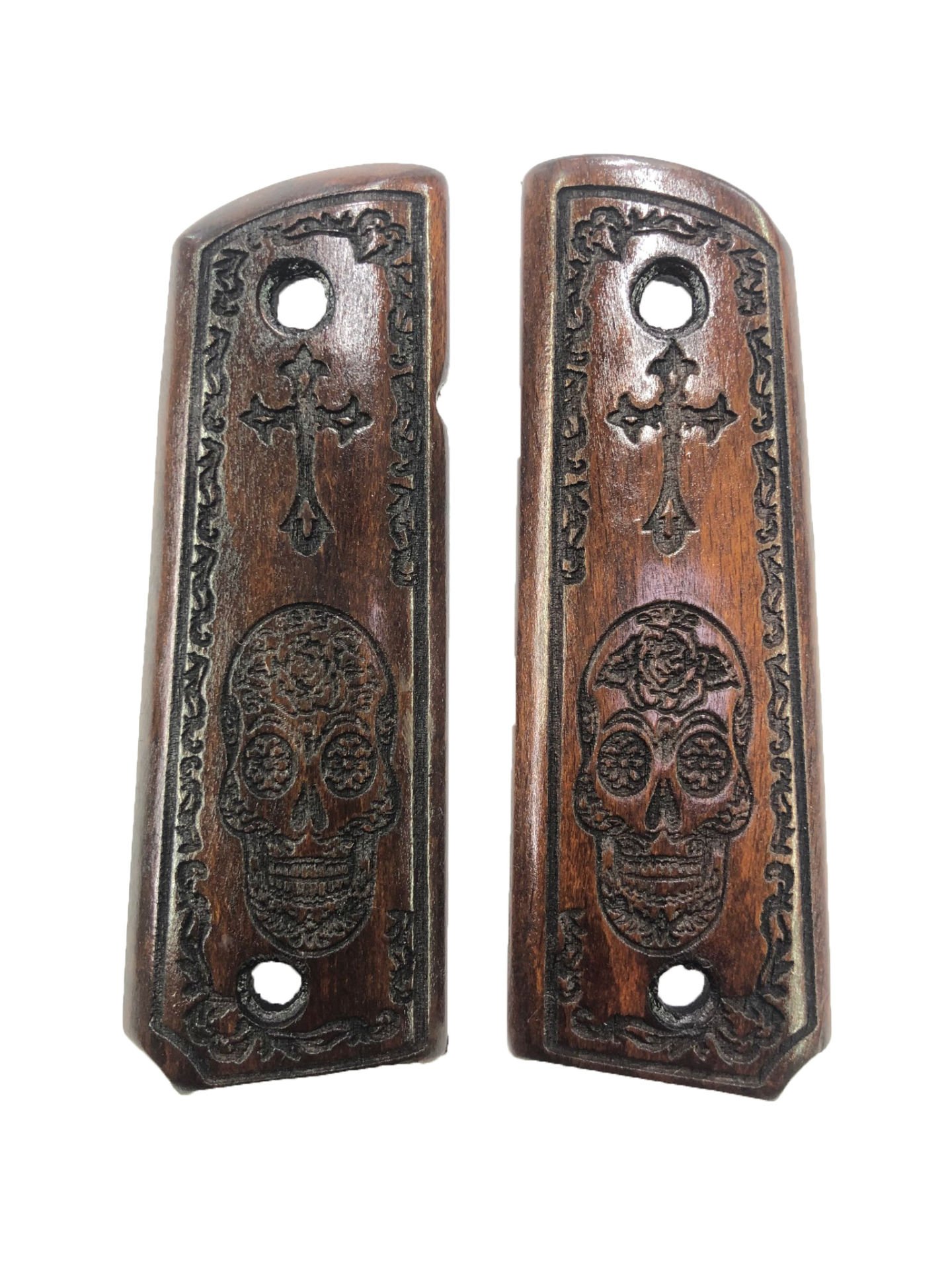 Colt 1911 Uyumlu Özel Model Meksika Ölüler Günü Lazer Kesim Ahşap Kabze Mod53