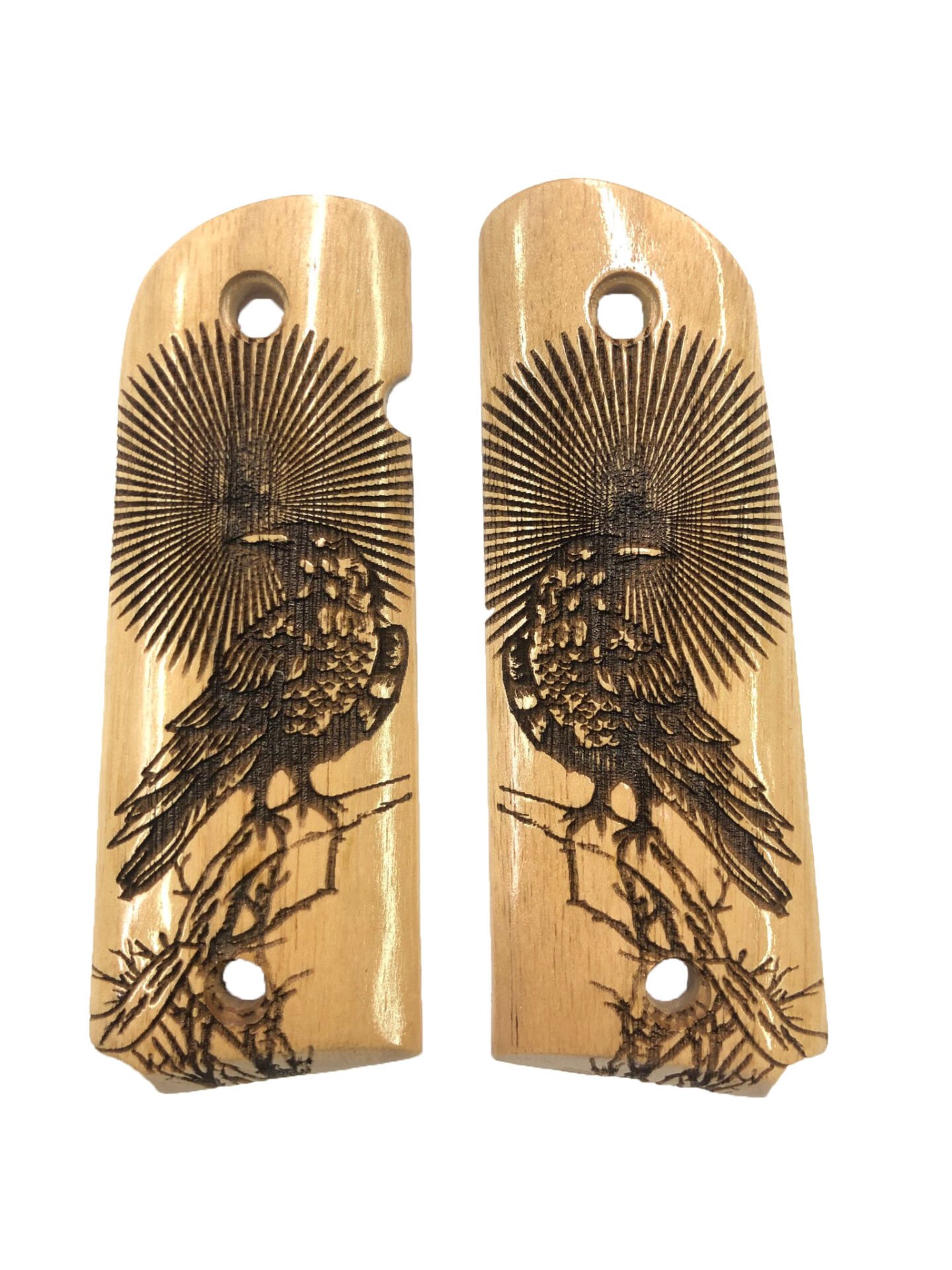 Colt 1911 Uyumlu Özel Seri Kuş Model Lazer Kesim Ahşap Kabze Mod54